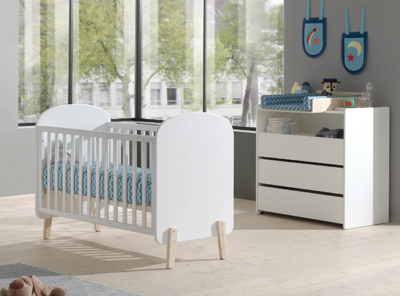 Jaxx 2-delige babykamer (bed + commode met verlengstuk) Kiddy wit - Image 10