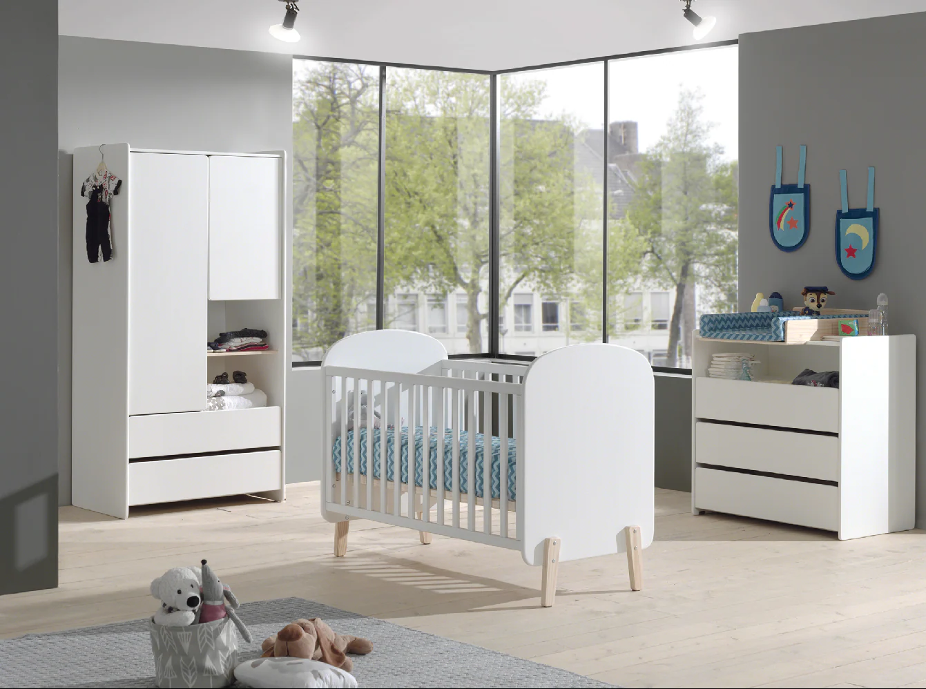Jaxx 2-delige babykamer (bed + commode met verlengstuk) Kiddy wit - Image 9